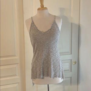 Frayed tank top w side slits